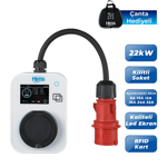 Hims 22kW Kilitli Soketli Beyaz Taşınabilir Araç Şarj İstasyonu HCTS-22-B