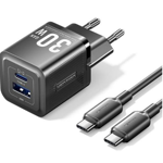 Vention 30W GaN Çift Çıkışlı (USB-C 30W USB-A 30W) 1M Kablolu iPhone Uyumlu Hızlı Şarj Seti Siyah
