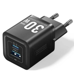 Vention 30W GaN Çift Çıkışlı (USB-C 30W USB-A 30W) iPhone Uyumlu Hızlı Şarj Adaptörü Siyah