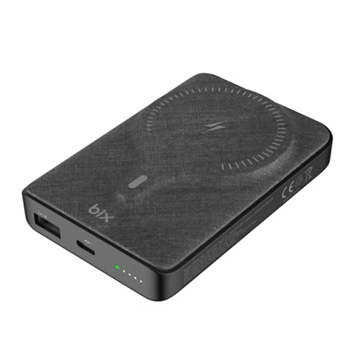 Bix PB105 10000mAh PD20W Type-C USB-A SCP 22.5W ve 15W Kablosuz Hızlı Şarj Destekli Powerbank Siyah