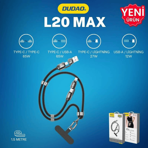 Dudao L20MAX 65W 4’ü 1 Arada Hızlı Şarj Kablosu ve Telefon Askısı